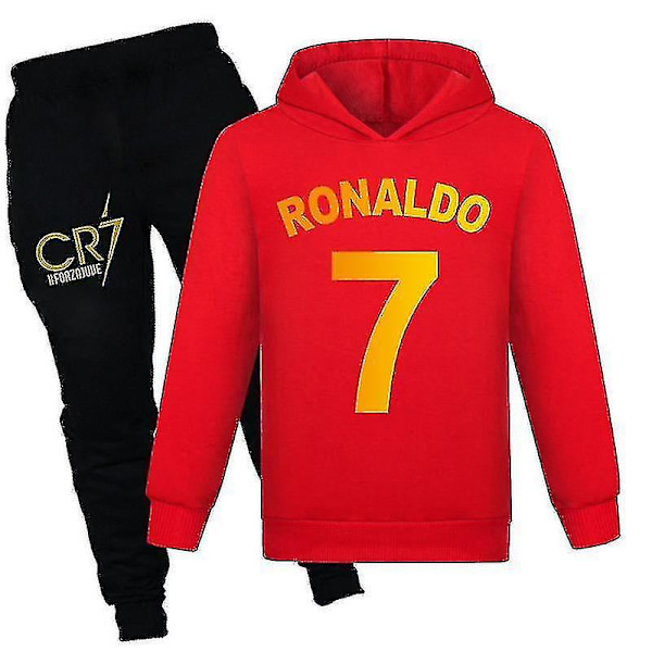 Barn Drenge Ronaldo 7 Tryk Casual Hoodie Træningsdragt Sæt Hoody Top Bukser Kostume Rød 130CM 7-8Y Red