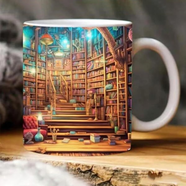 3D Bokhylla Mugg - Kreativ Utrymmesdesign för Bokälskare - Multifunktionell Keramisk Mugg (11oz, Färg: A) G