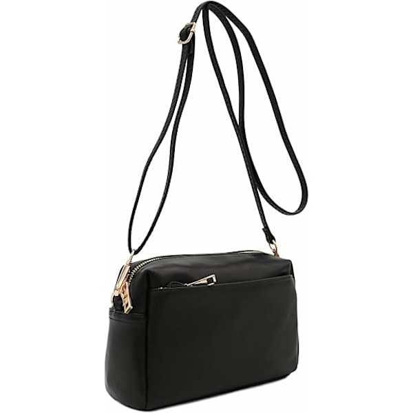 (Svart) Triple Zip Liten Crossbody Veske Små Crossbody Vesker Mobiltelefon Lommebok Håndvesker Black