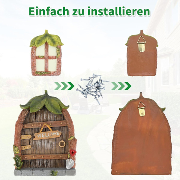 Fe-dør, Wicked Door Trädgårdsdekoration, Miniatyr Elf Dörr och Fönster for Utomhus Träddekoration Lysende Trädgårdsdörr for present