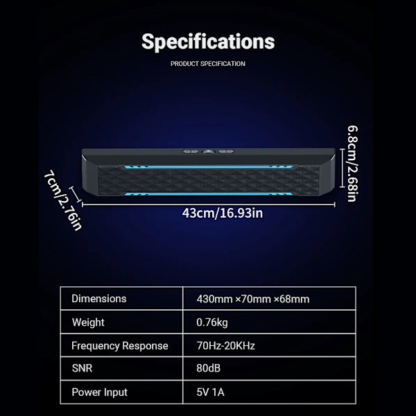 C4 Bærbar trådløs højttaler med Rhythm Lighting MUSIC BASS EQ-tilstande til computermusik og spil Højttaler Soundbar