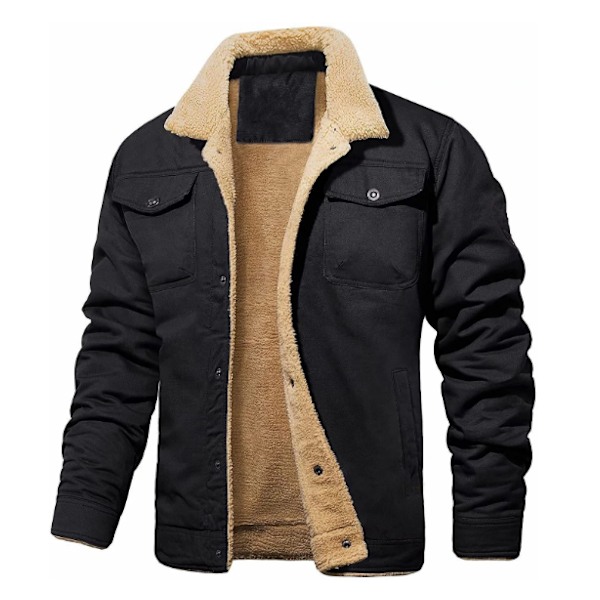 Herrar Tjock Termisk Vinter Fleecefodrad Krage Cargojacka svart black L