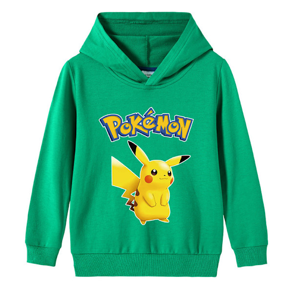 Tegnet Pikachu Langærmet Hoodie til Børn Trøje Trøje Grøn 130cm Green