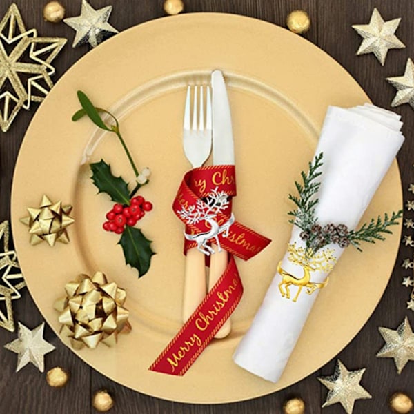6 st Julhjort Servettringar för Julmiddagsfester Bröllop Guld gold 6PCS