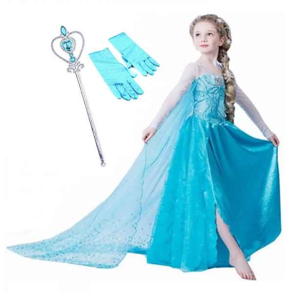 Elsa prinsessklänning + trollstav/handskar 100 cl