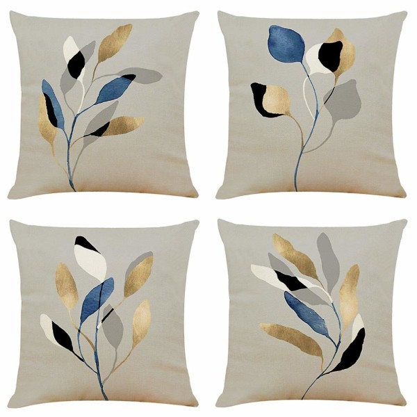 Leaf Cushion Covers 45cm x 45cm Set of 4 Grey Decorative Throw