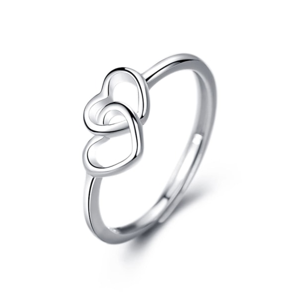 Silver Finger Rings för kvinnor, 925 Sterling Silver Double Heart