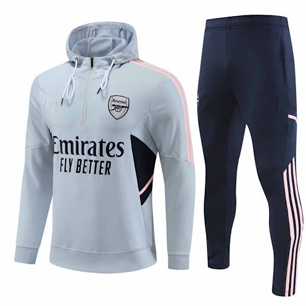 23-24 Arsenal Harjoitusasu Hupparilla Aikuisten Puolivetoketjullinen Harmaa gray XL