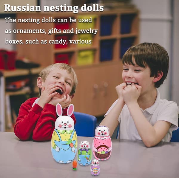 Påskhare-prydnad, stapelbara handgjorda Matryoshka-dockor i trä, påskäggsleksaker, perfekt för barnfödelsedagar eller som heminredningspresenter-AD10--FA-