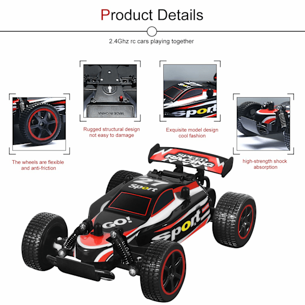 RC Racingbilar 2.4Ghz Hög Hastighet Radiostyrd Bil 1:20 2WD Racing Leksaksbilar Elektriskt Fordon Snabb Race Buggy Hobbybil (Röd 1881) red