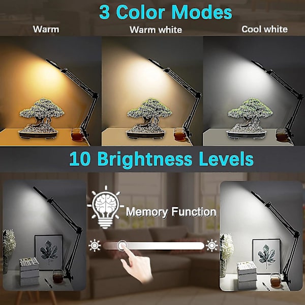 5x Forstørrelsesglass med Lys, 3 Fargemoduser Trinnløst Dimbar 8-diopter Ekte Glasslinse Forstørrelsesglass med Skrivebordslampe (FMY)