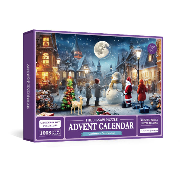 Puslespill adventskalender 2023, 1008 brikker 24 dagers julekalender adventskalendere 4 Christmas Flower Moonlight