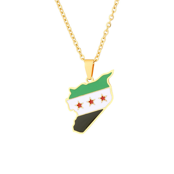 Rustfrit stål Syrien kort flagge vedhæng halskæde mode syrisk Gold