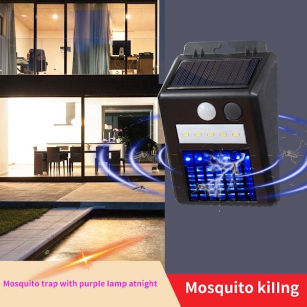 Solcellsmygglampa, elektrisk insektsfälla med LED-rörelsesensor, effektiv UV-myggdödare för utomhusgräsmatta