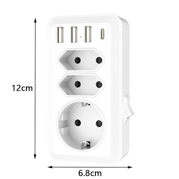 Adapteri USA Saksan pistokkeella, jossa on 3 USB- ja 1 USB-C-portti, USA-adapteripistoke 2 vaihtovirtapiirillä, matkalla oleva adapterityyppi B pistokeadapteri Kanadaan Thaimaahan Meksikoon seinälaturi