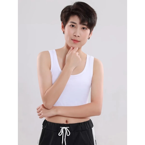 Kvinde Flat Chest Binder med Bandage Pullover Halv Længde Korset Tank Top Transboy Lesbisk Trans Underundertøj Vest Chest Binder HVID 5XL WHITE