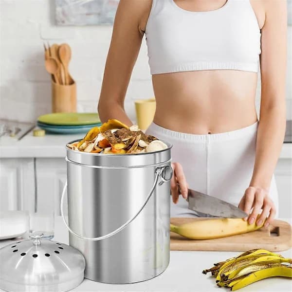 Compost Bin for Kitchen Countertop, 5 Liter Stainless Steel Indoor Compost Container with Lid, Odorless Food Waste Bin-FA-