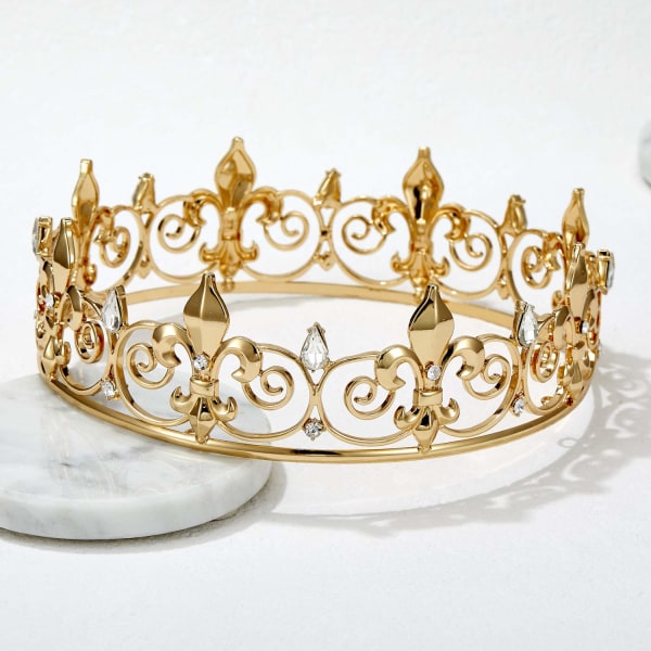Kunglig kungakrona för män - Metallprins lyxig krona, guld
