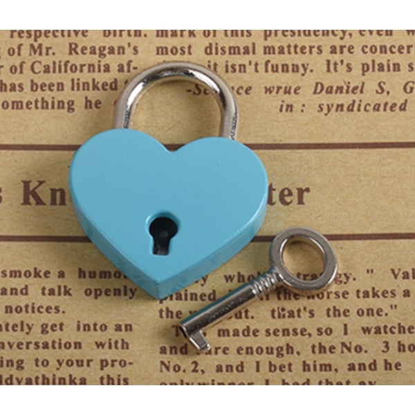 Hjärtformat hänglås i medelstor metall med nyckel-minilås blå