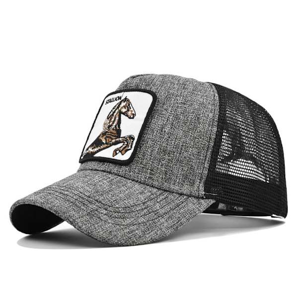 Hevonen Eläin Kirjailtu Baseball-lippis Mesh Trucker Hat Gray Black