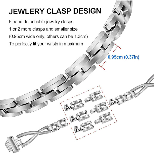 Kompatibelt Inspire 2-band för kvinnor, massivt rostfritt stål och strassdiamantklockarmband, smyckesarmband, feminint manschettarmband för Fitb
