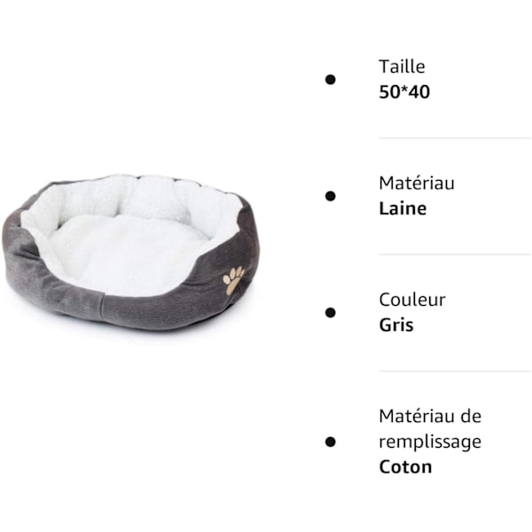 Husdyrseng for katter og små til mellomstore hunder Kurv med pute Rund eller oval munnform Rede Husdyrseng, Grå, 50 * 40, B