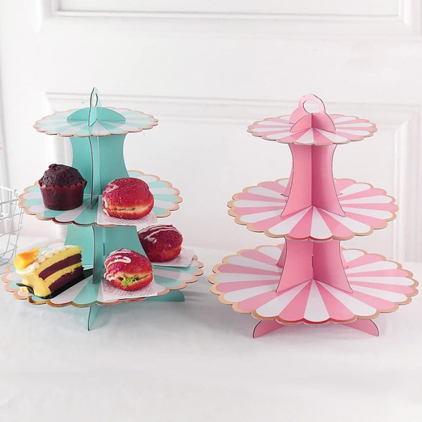 2 Pakk Papp Kake Stativ, 3-Etasjers Papir Cupcake Stativ Dessert