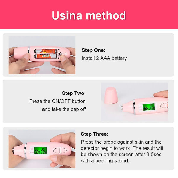 Digital huddetektorpenna med LCD-skærm Bærbar hudanalysator Vattenoljetestare fuktanalysmaskin (farve: rosa)