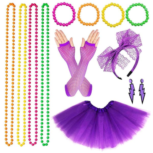 Neon 80-tallsdrakter for sett Tutu-skjørt 2-FA- 2