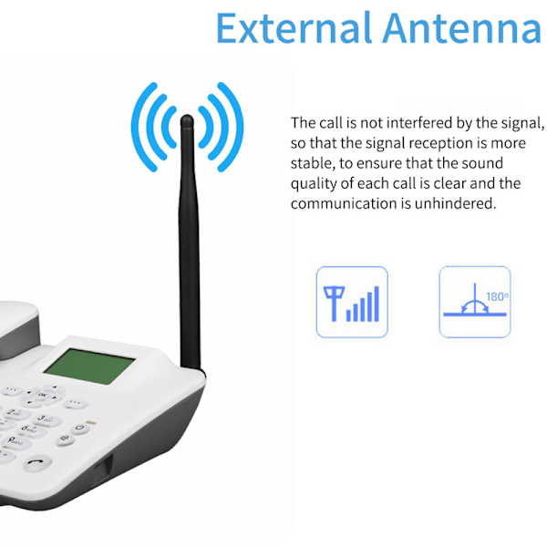 4G Trådlös Fast Telefon med Stödsladdlös Telefon, SIM-kort GSM 850/900/1800/1900Mhz, Väckarklocka, Radioantenn, SMS-funktion för Hem