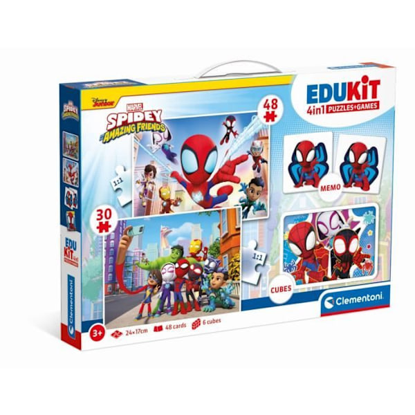 Clementoni - Edukit - 4 i 1 Spidey box set - Ett pussel med 30 och 48 bitar, ett memo och sex kuber - från 4 år och uppåt