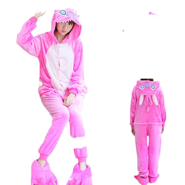 Drak Onesie Vuxen Djur Enhörning Pyjamas Kostym Varm Mjuk Stitch Sovkläder Onepiece Vinter Jumpsuit Pijama Cosplay Rosa Stitc Pink Stitch1 M (Height 158-168CM)