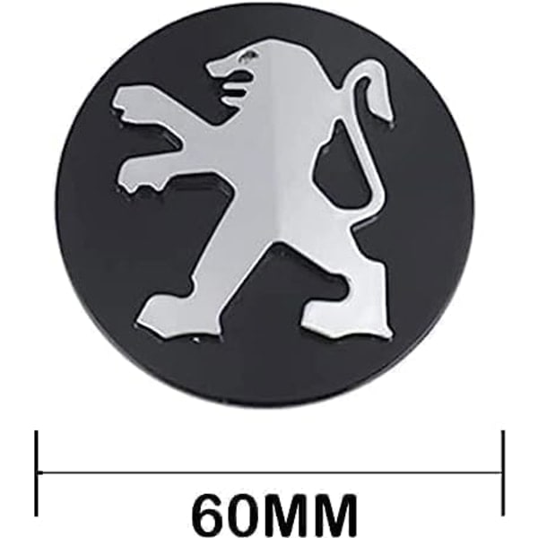 4 stk. Bilhjulscentrumkapsler til Peugeot 60mm Sort, Navkapsler Cente-FA-