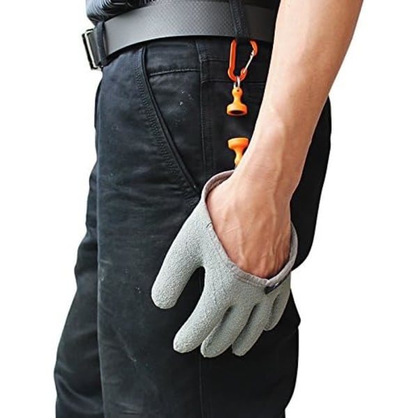Fiskehandsker med magnetfrigøring, professionelle fiskehandsker til fangst, skære- og punkteringssikre med magnetisk holder, grå, X-Large