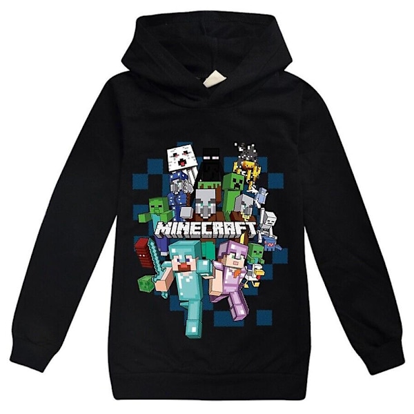 Barnens tecknade spel Hoodie Casual Långärmad Huvtröja Minecraft Grafisk Tröja för 5-12 år pojkar flickor-Xin Black