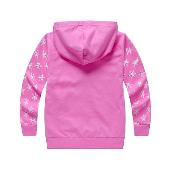 Frozen Elsa Anna Print Langærmet Hoodiejakke Børn Piger Casual Hættetrøje Yderbeklædning med Hel Lynlås Rose Red