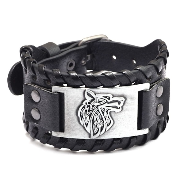 Vikingarmband Bred Armband SVART VARG VARG Svart Black Wolf-Wolf