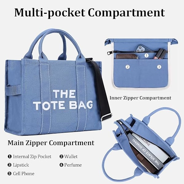 Damen Canvas-Shopper Casual Canvas-Messenger Bag Schultertasche Blå