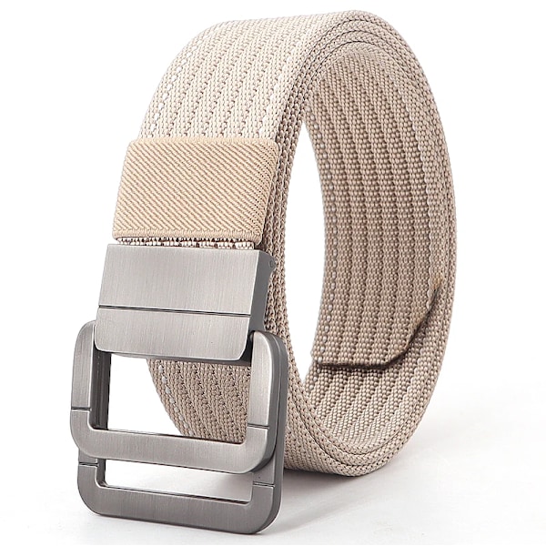 110-170 cm Långt Punk Canvas Bälte Nytt Herr Dam Jeans Dekorativ Dubbelring Metall Spänne Bälte Mode Gatustil Vild Midjeband Khaki white2 Khaki white2 120cm