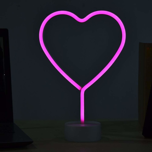 Hjerteformet LED-neonlys med base for kjæreste, mamma, Valentinsdag