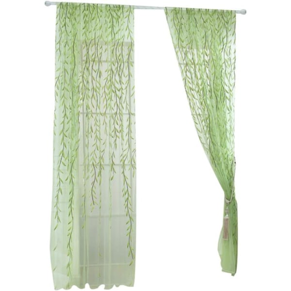 Tyll Fönstergardiner Sheer Sheer Willow Voile Grön Tyll Sheer Leaf Gardin Elegant Fönster Voile Paneler Draperier för