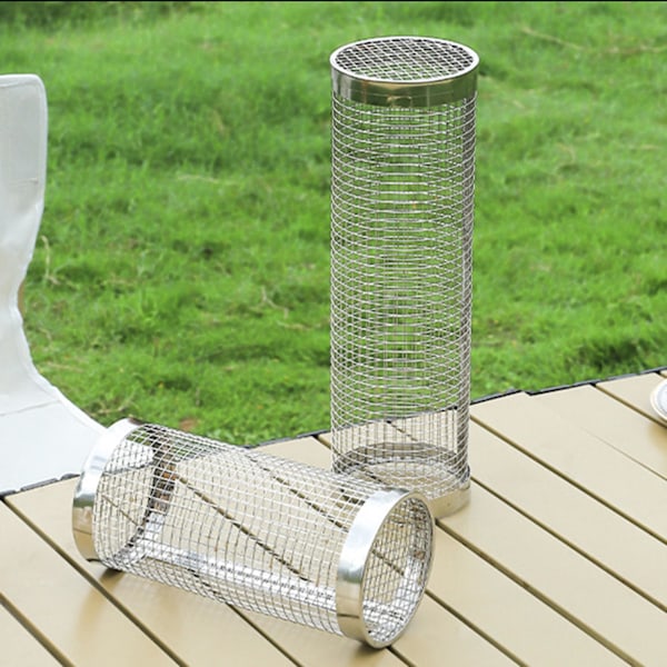 Ny 2024 Rullende Grillkurv i Rustfritt Stål - Bærbar 12-tommers grillverktøy for utendørs matlaging. Non-Stick Grønnsaksgrillkurv. 30x9cm