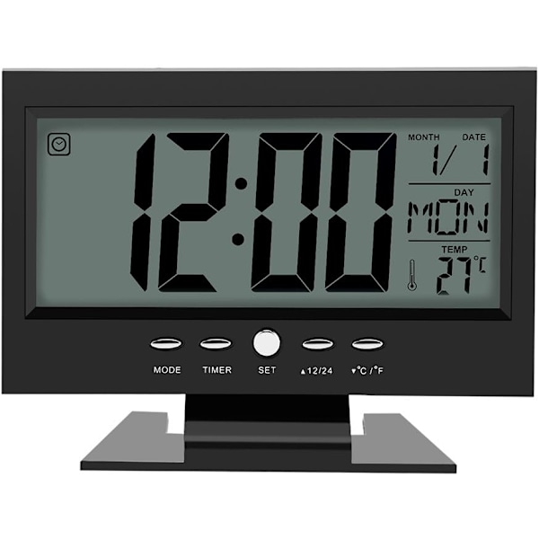 Stor LCD-skärm Digitalt ljudsensor skrivbordslarm (svart)