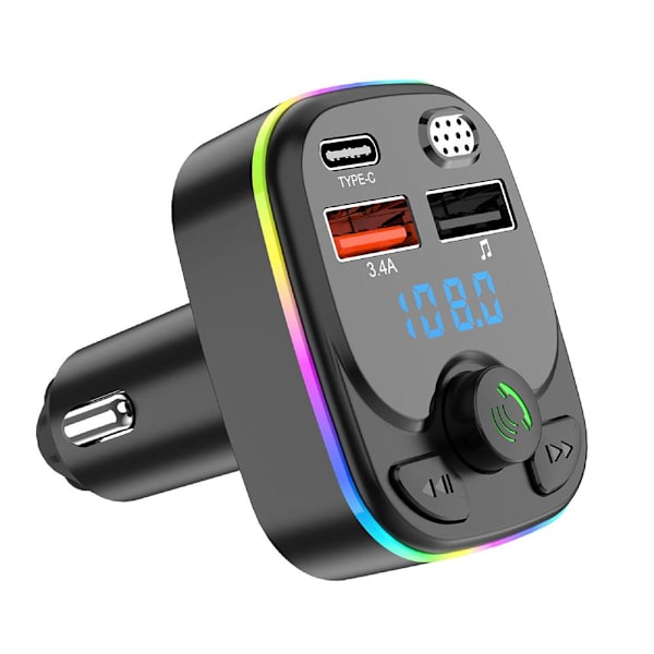 Bil Trådløs Bluetooth FM-sender MP3, USB, TYPE - C-oplader BlackA straight bar