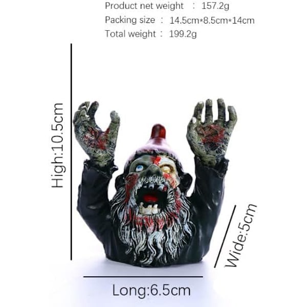 2 stk Halloween-dekorationer, Gnome Zombie-figur, Gnome Zombie-figur, Havefigur, Udendørs Halloween-dekorativ pynt