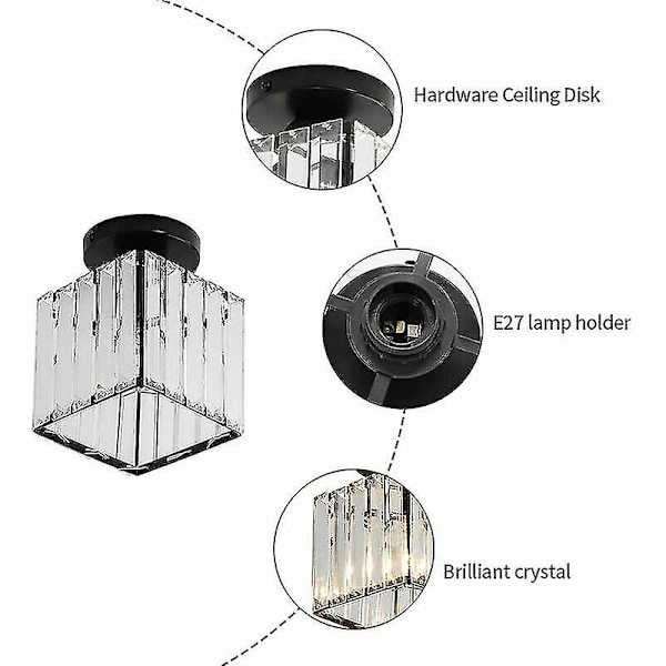 Mini krystall taklampe, moderne krystall lysekrone, LED taklampe for gang, inngangsparti, restaurant, bar, E27 (svart) [energiklasse F]