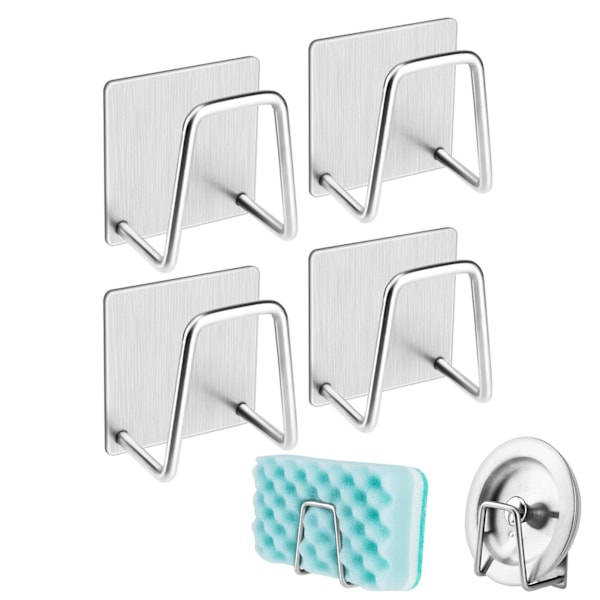 Disksvamphållare 4 ST Rostfri och hållbar svamphållare i rostfritt stål Starkt självhäftande Liten svamphållare Håll ordning silver 4pcs silvery
