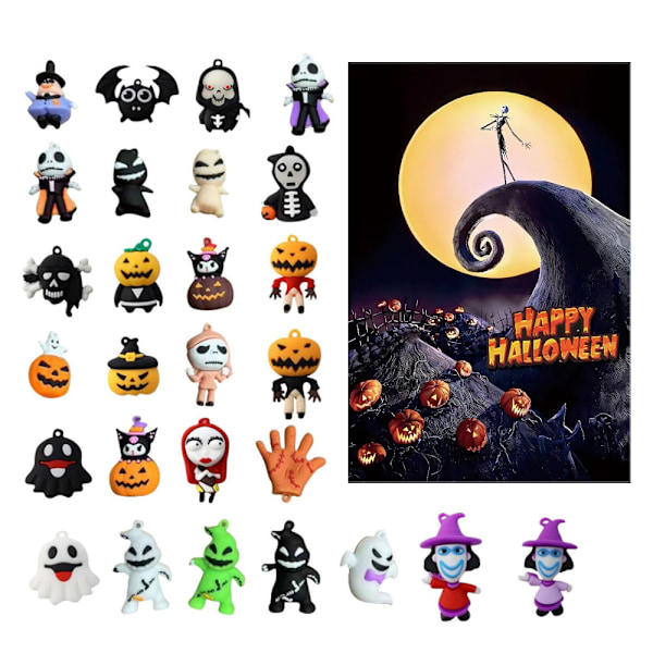 Julegavehit 2023 Halloween-adventskalender med 24 pynt til nedtælling - blindbokslegetøj Halloween Blind Box A (160G)