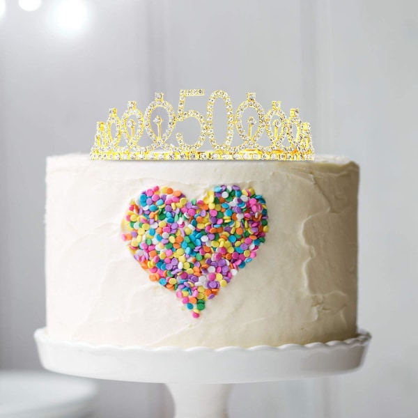 WILLBOND 50:e födelsedag skärp och tiara Set för 50 år, 50 & fantastiska skärp och krona festdekorationer (guld)