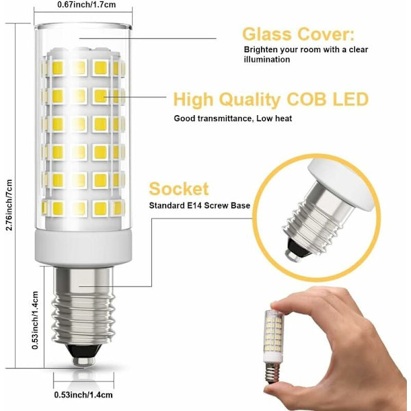 6-pack E14 LED-lamppu 9W vastaa 75W halogeenia, kylmä valkoinen 6000K ei himmennettävä 360° säteilykulma keittiön liesituulettimelle sängylampulle